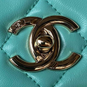 Chanel Trendy 24C Flap Bag With Top Handle Lambskin bag A92236 Blue Gold - Default Title - View 3