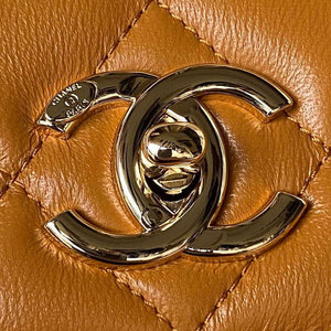 Chanel Trendy 24C Flap Bag With Top Handle Lambskin bag A92236 Orange Gold - Default Title - View 3