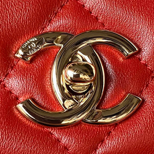 Chanel Trendy 24C Flap Bag With Top Handle Lambskin bag A92236 Red Gold - Default Title - View 3