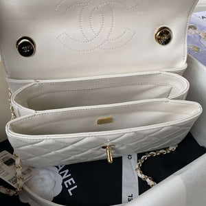 Chanel Trendy 24C Flap Bag With Top Handle Lambskin bag A92236 White Gold - Default Title - View 7