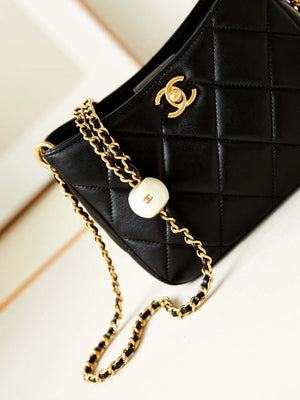 Chanel 24S AS4859 Hobo Bag Lambskin & Gold-Tone Metal Pearl Black - Default Title - View 2