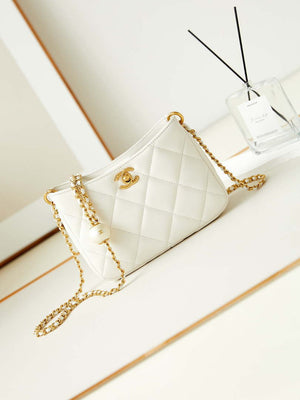 Chanel 24S AS4859 Hobo Bag Lambskin & Gold-Tone Metal Pearl White - Default Title - View 1