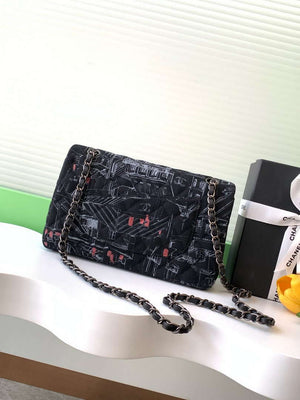 Chanel 25C A01112 Flap Bag Black Fabric Printed - Default Title - View 4