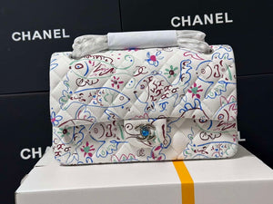 Chanel 25C A01112 Flap Bag White Pink Fabric Printed - Default Title - View 1