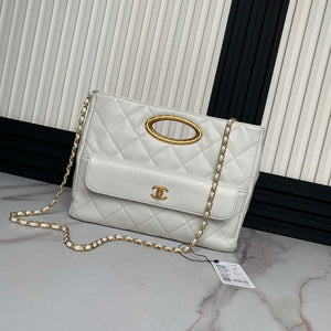 Chanel 25C AS5036 Small Tote Lambskin & Gold-Tone Metal White - Default Title - View 1