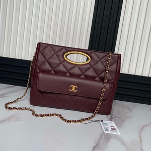 Chanel 25C AS5036 Small Tote Lambskin & Gold-Tone Metal Wine Red - Default Title - View 1