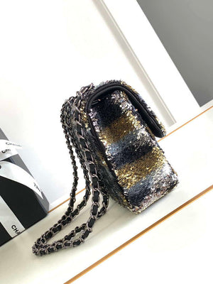 Chanel 25C Mini Classic Handbag A69900 letter shape Black shiny sequin - Default Title - View 3