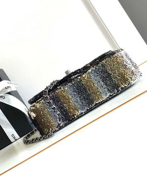 Chanel 25C Mini Classic Handbag A69900 letter shape Black shiny sequin - Default Title - View 4