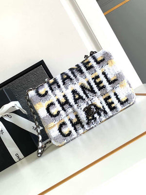 Chanel 25C Mini Classic Handbag A69900 letter shape Silver shiny sequin - Default Title - View 1