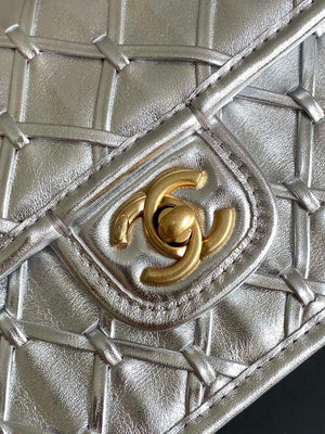 Chanel 25C Mini Flap Bag Metallized Braided Calfskin & Gold-Tone AS4797 Silver - Default Title - View 6