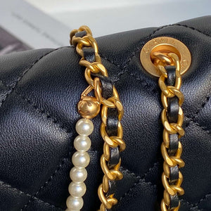 Chanel 25P AS5352 Mini Flap Bag Shiny Lambskin Imitation Pearls & Gold-Tone Metal Black - Default Title - View 6