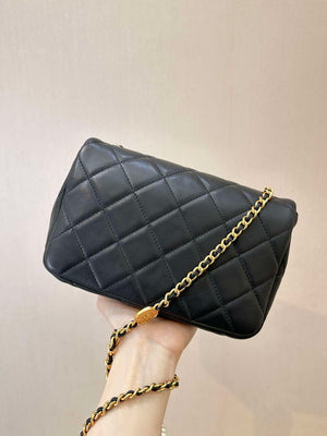 Chanel 25P AS5352 Mini Flap Bag Shiny Lambskin Imitation Pearls & Gold-Tone Metal Black - Default Title - View 13