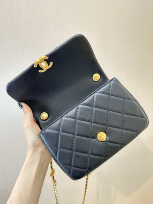 Chanel 25P AS5352 Mini Flap Bag Shiny Lambskin Imitation Pearls & Gold-Tone Metal Black - Default Title - View 18