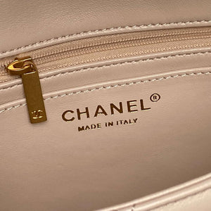 Chanel 25P AS5353 Flap Bag Shiny Lambskin Imitation Pearls & Gold-Tone Metal Apricot - Default Title - View 9