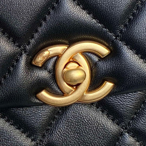 Chanel 25P AS5353 Flap Bag Shiny Lambskin Imitation Pearls & Gold-Tone Metal Black - Default Title - View 3