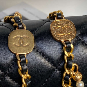 Chanel 25P AS5353 Flap Bag Shiny Lambskin Imitation Pearls & Gold-Tone Metal Black - Default Title - View 5