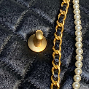 Chanel 25P AS5353 Flap Bag Shiny Lambskin Imitation Pearls & Gold-Tone Metal Black - Default Title - View 6