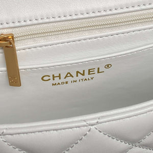 Chanel 25P AS5353 Flap Bag Shiny Lambskin Imitation Pearls & Gold-Tone Metal White - Default Title - View 9
