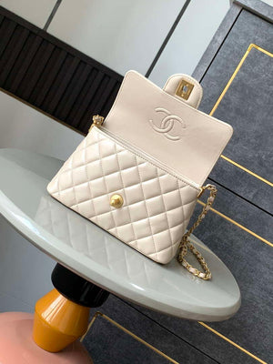 Chanel 25P AS5355 Small Flap Bag With Top Handle Apricot Lambskin - Default Title - View 5