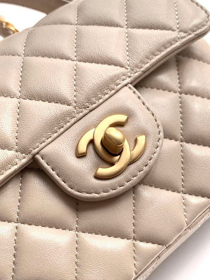 Chanel 25P AS5355 Small Flap Bag With Top Handle Apricot Lambskin - Default Title - View 6