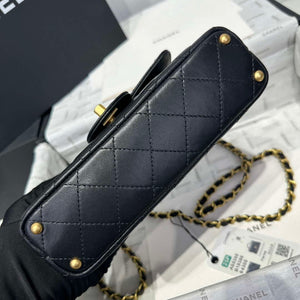 Chanel 25P AS5355 Small Flap Bag With Top Handle Black Lambskin - Default Title - View 6