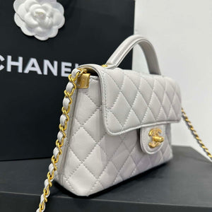 Chanel 25P AS5355 Small Flap Bag With Top Handle Gray Lambskin - Default Title - View 3
