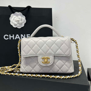 Chanel 25P AS5355 Small Flap Bag With Top Handle Gray Lambskin - Default Title - View 9
