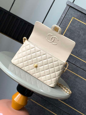 Chanel 25P AS5356 Meduim Flap Bag With Top Handle Apricot Lambskin - Default Title - View 4