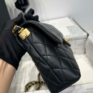 Chanel 25P AS5356 Meduim Flap Bag With Top Handle Black Lambskin - Default Title - View 4