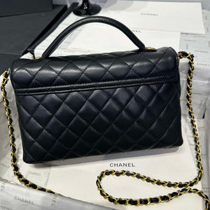 Chanel 25P AS5356 Meduim Flap Bag With Top Handle Black Lambskin - Default Title - View 6