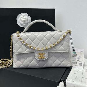 Chanel 25P AS5356 Meduim Flap Bag With Top Handle Gray Lambskin - Default Title - View 1