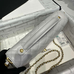 Chanel 25P AS5356 Meduim Flap Bag With Top Handle Gray Lambskin - Default Title - View 4