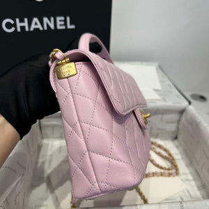 Chanel 25P AS5356 Meduim Flap Bag With Top Handle Pink Lambskin - Default Title - View 4