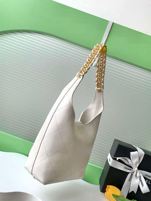 Chanel 25SS AS5403 Hobo Handbag Shiny Lambskin & Gold-Tone Metal White - Default Title - View 3