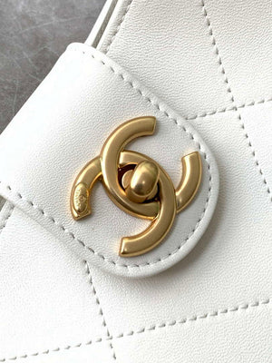 Chanel 25P AS5425 Large Hobo Handbag Shiny Lambskin & Gold-Tone Metal White - Default Title - View 5