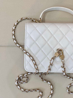 Chanel 25SS Flap Bag Lambskin With Top Handle AS4450 White - Default Title - View 9