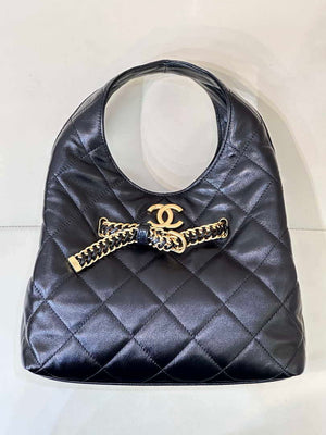 Chanel 25SS Hobo Bag Shiny Lambskin & Gold-Tone Metal AS5411 Black - Default Title - View 11