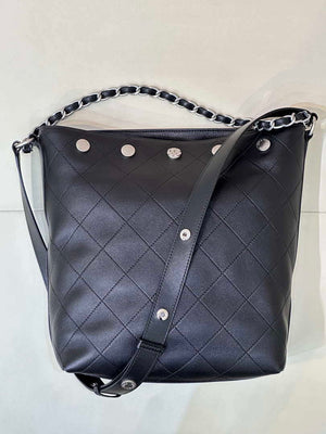 Chanel 25SS Large Bucket Bag Shiny Lambskin & Silver-Tone Metal AS5406 Black - Default Title - View 8
