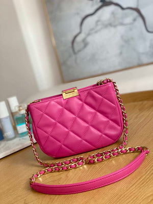 Chanel 3475 Small HOBO Handbag Lambskin & Gold-Tone Metal Rose Red - Default Title - View 2