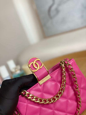 Chanel 3475 Small HOBO Handbag Lambskin & Gold-Tone Metal Rose Red - Default Title - View 4