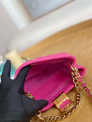 Chanel 3475 Small HOBO Handbag Lambskin & Gold-Tone Metal Rose Red - Default Title - View 8
