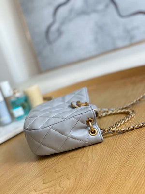 Chanel 3475 Small HOBO Handbag Lambskin & Gold-Tone Metal Light Gray - Default Title - View 5