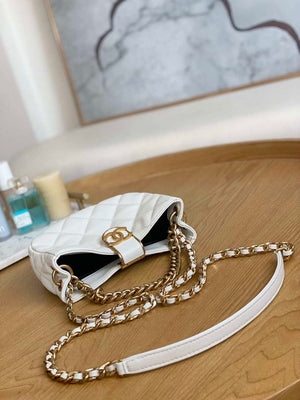 Chanel 3475 Small HOBO Handbag Lambskin & Gold-Tone Metal White - Default Title - View 6