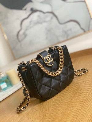 Chanel 3475 Small HOBO Handbag Lambskin & Gold-Tone Metal Black - Default Title - View 3