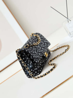 Chanel A01112 Flap Black Lambskin Printed with white CC logo - Default Title - View 3