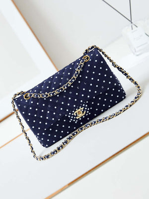 Chanel A01112 Flap Blue Fabric Printed with white raindrops - Default Title - View 1