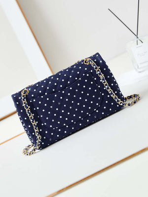Chanel A01112 Flap Blue Fabric Printed with white raindrops - Default Title - View 5