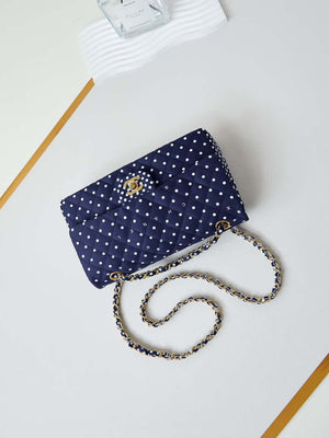 Chanel A01112 Flap Blue Fabric Printed with white raindrops - Default Title - View 7