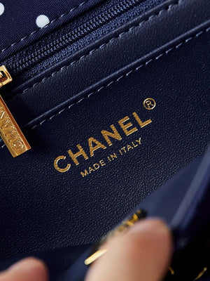 Chanel A01112 Flap Blue Fabric Printed with white raindrops - Default Title - View 8
