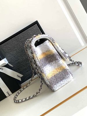 Chanel A01112 Flap Classic 11.12 Handbag 24S letter shape Silver shiny sequin - Default Title - View 2